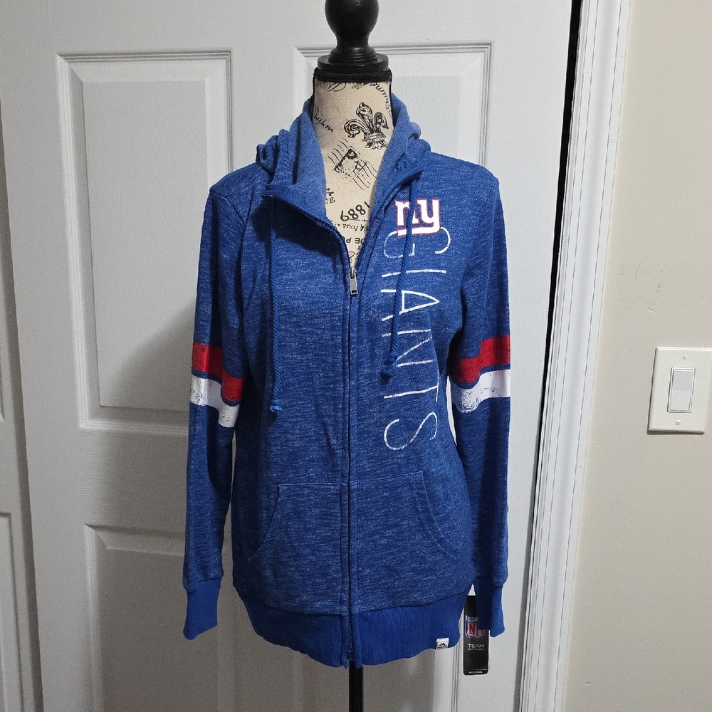 Women's Majestic NFL Zip Hoodie New York Giants NYG Burnout Marled Blue Small